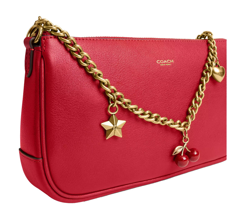Coach Women's Plaza Bag With Charm Chain Strap Brass/Scarlet