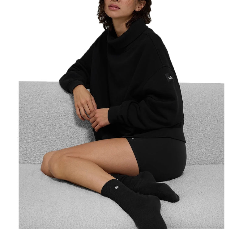alo Women's Hazy Mock Neck Pullover Black
