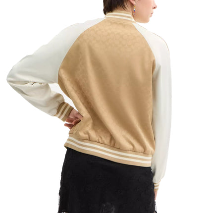 COACH Women's Reversible Signature Souvenir Varsity Jacket Beige