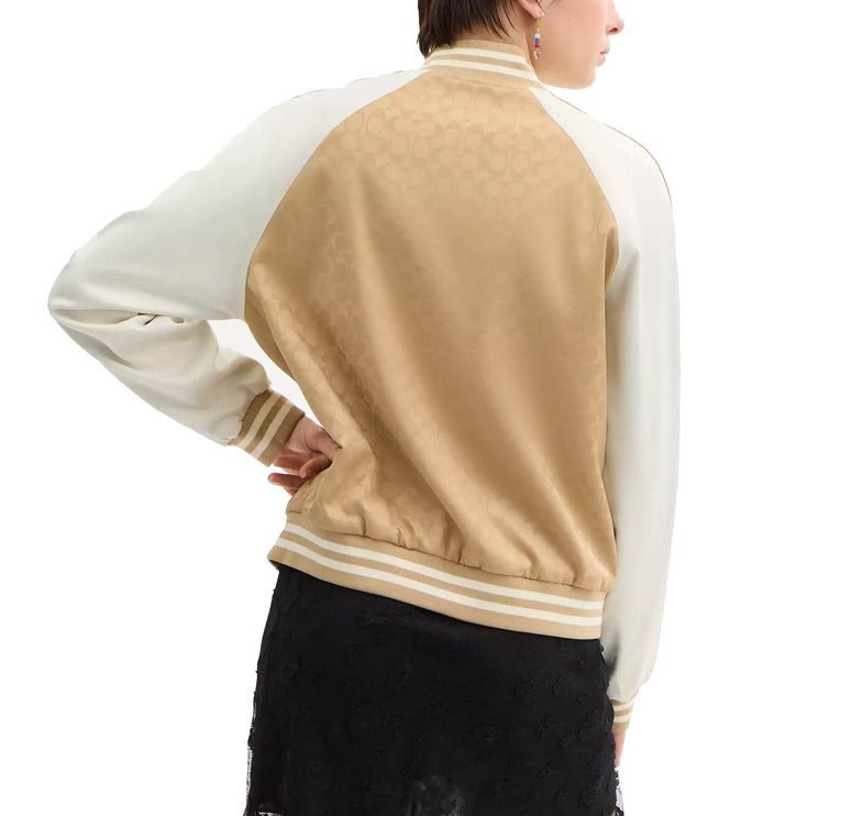 COACH Women's Reversible Signature Souvenir Varsity Jacket Beige