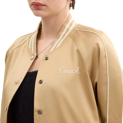 COACH Women's Reversible Signature Souvenir Varsity Jacket Beige