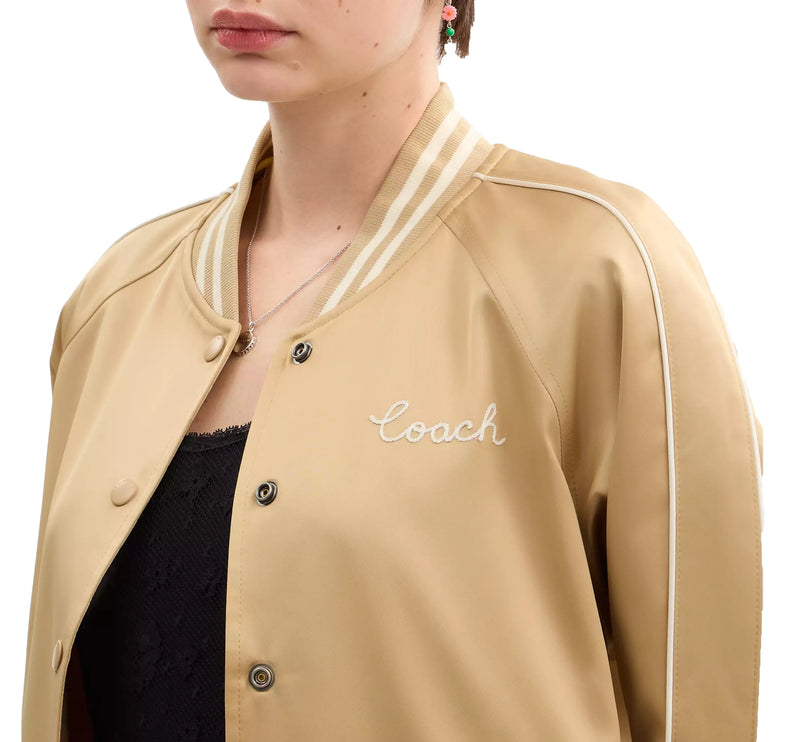 COACH Women's Reversible Signature Souvenir Varsity Jacket Beige