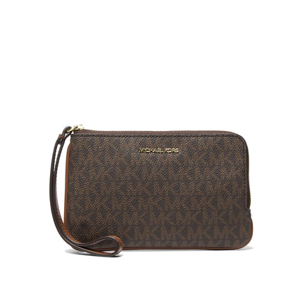 Michael Kors Women's Jet Set Travel Small Signature Logo Wristlet Brown