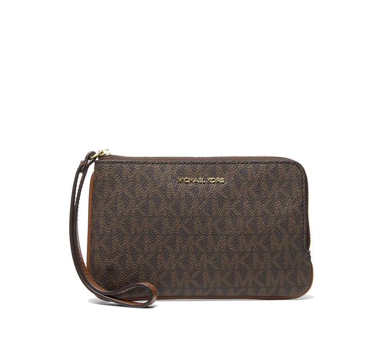 Michael Kors Women's Jet Set Travel Small Signature Logo Wristlet Brown