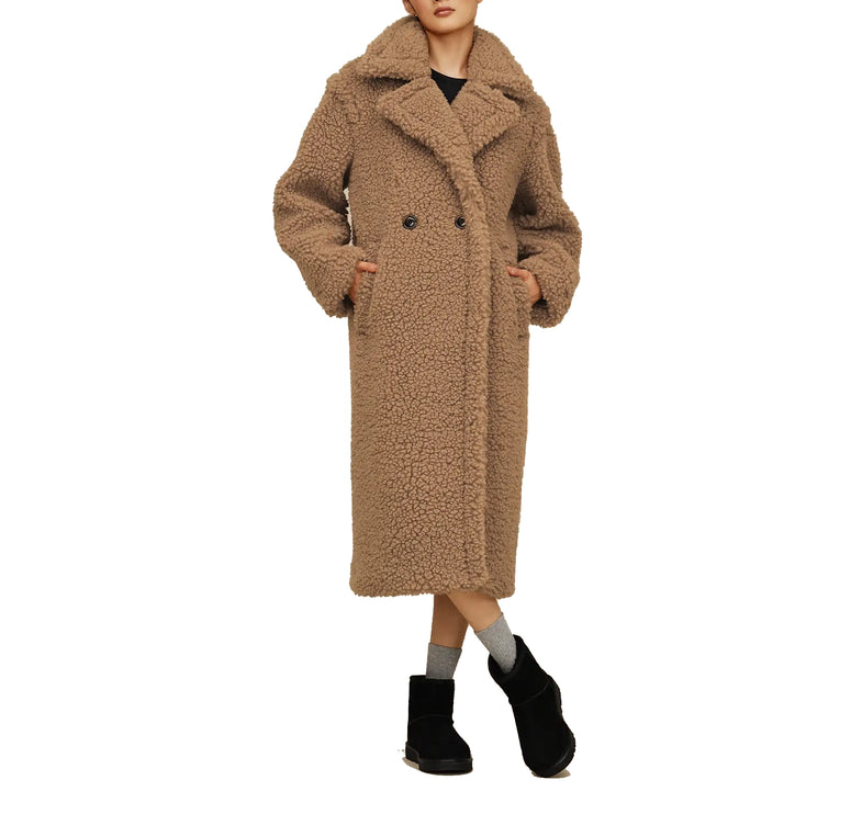 UGG Women's Gertrude Long Teddy Coat II Sand