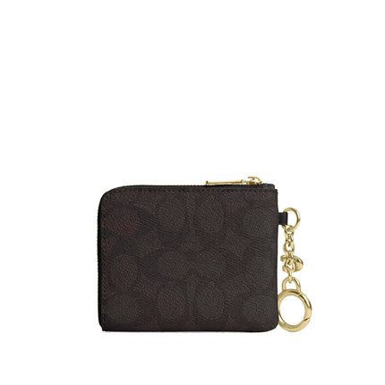 Coach Women's Small Corner Zip Wallet In Signature Canvas Gold/Walnut/Black