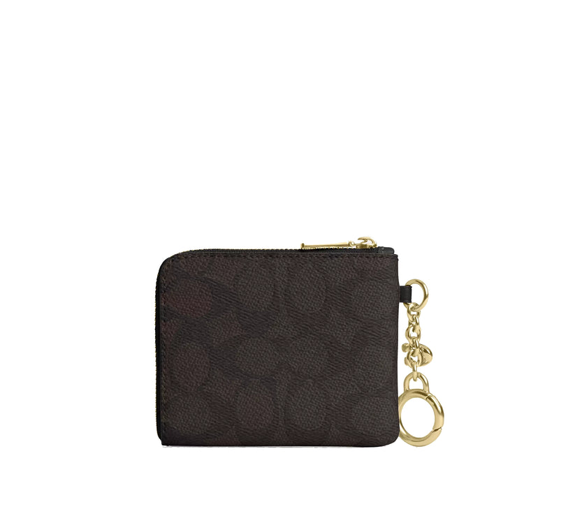 Coach Women's Small Corner Zip Wallet In Signature Canvas Gold/Walnut/Black
