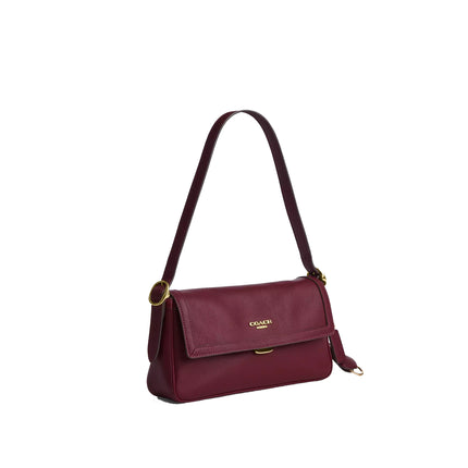 Coach Women's Etta Small Flap Shoulder Bag Gold/Dark Cherry