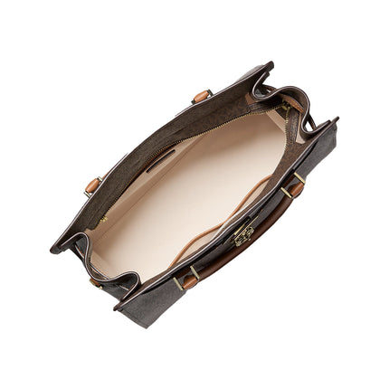 Michael Kors Women's Hamilton Moderne Large Signature Logo Satchel Bag Brown/Acorn/Gold