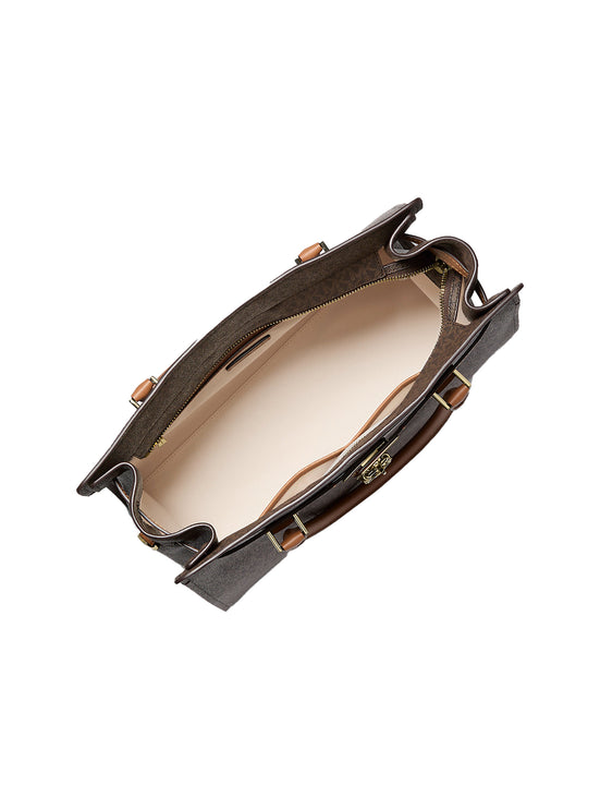 Michael Kors Women's Hamilton Moderne Large Signature Logo Satchel Bag Brown/Acorn/Gold