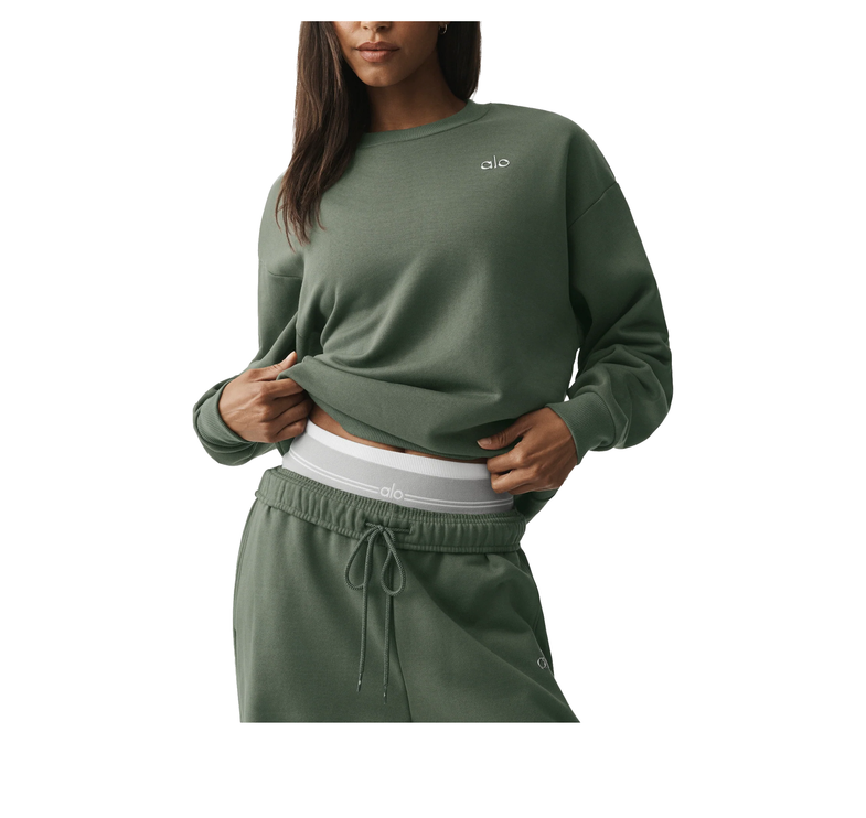 alo Women's Accolade Crew Neck Pullover Bamboo Green