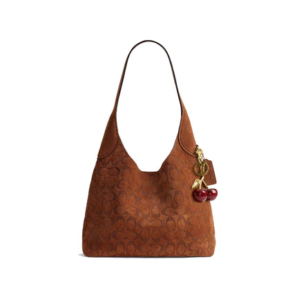 Coach Women's Brooklyn Shoulder Bag 28 In Signature Suede Brass/Tobacco