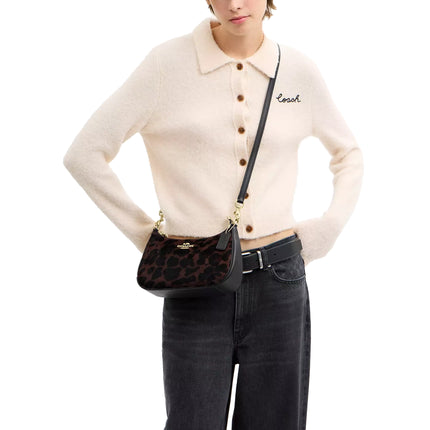 Coach Women's Teri Shoulder Bag In Haircalf With Leopard Print Gold/Dark Leopard