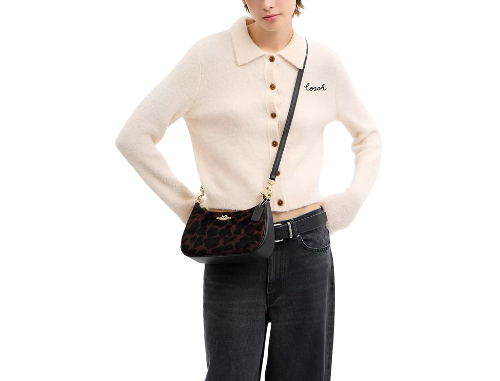 Coach Women's Teri Shoulder Bag In Haircalf With Leopard Print Gold/Dark Leopard