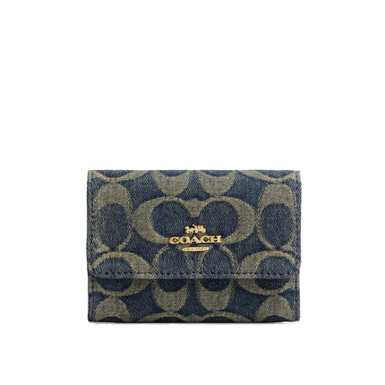 Coach Women's Flap Card Case In Signature Regenerative Cotton Denim Gold/Denim