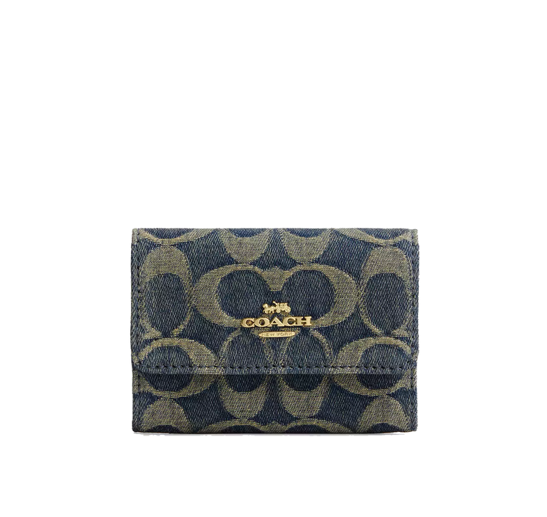 Coach Women's Flap Card Case In Signature Regenerative Cotton Denim Gold/Denim