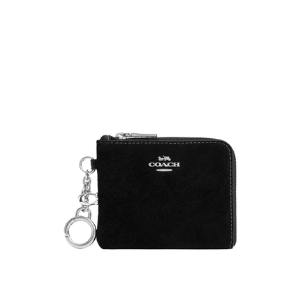 Coach Women's Small Corner Zip Wallet Suede/Silver/Black