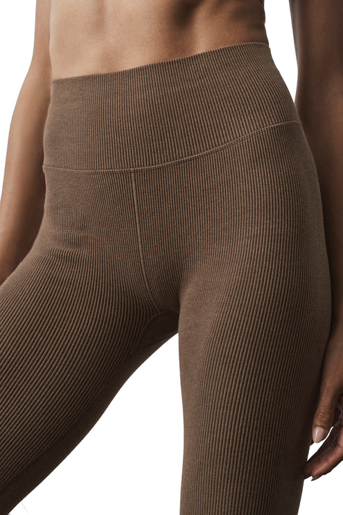 alo Women's Seamless High-Waist Two Tone Rib Legging Java Brown