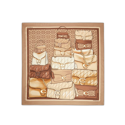 Coach Women's Stacked Tabby Bags Print Silk Square Scarf Tan