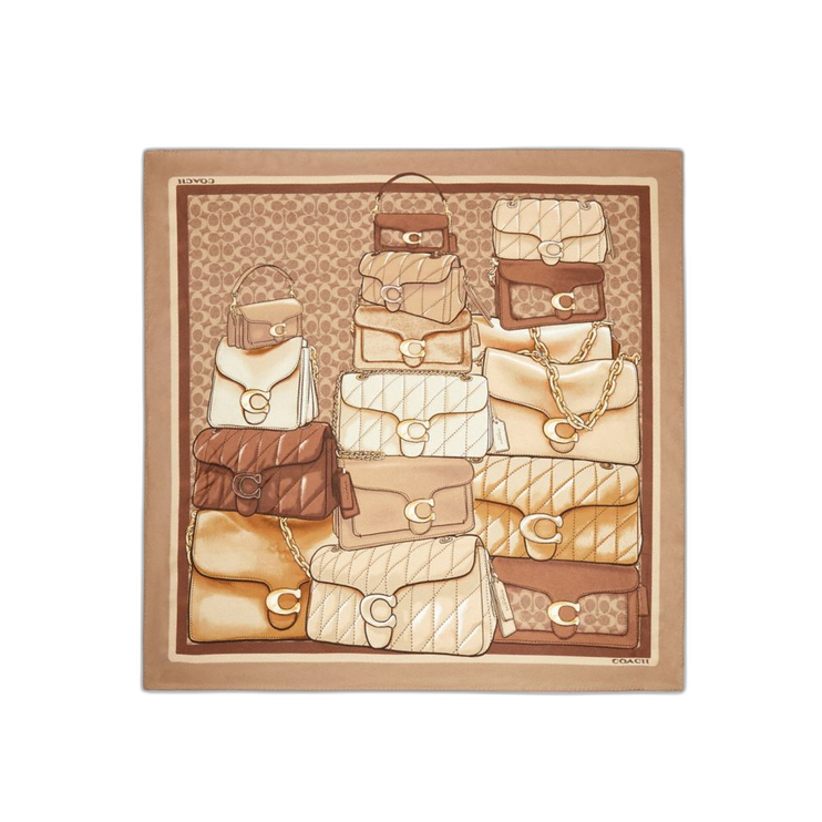 Coach Women's Stacked Tabby Bags Print Silk Square Scarf Tan