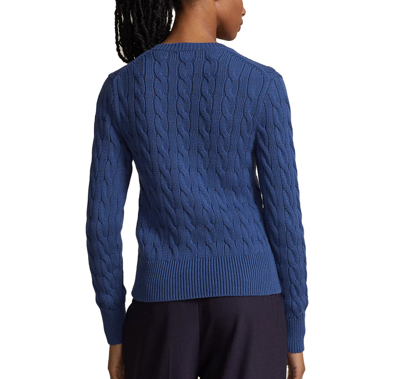 Polo Ralph Lauren Women's Cable Knit Cotton Crewneck Cardigan Gem Blu