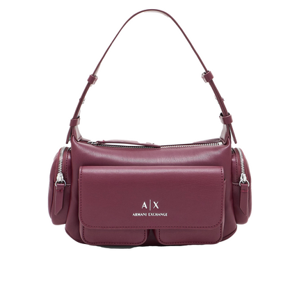 Armani Exchange Women's Large Shoulder Bag With Side Pockets Burgundy