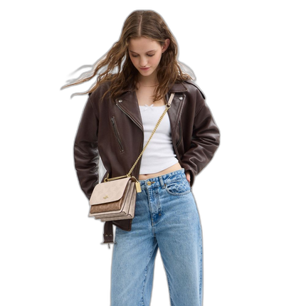 Coach Women's Klare Crossbody Bag In Blocked Signature Canvas Gold/Sand/Tan