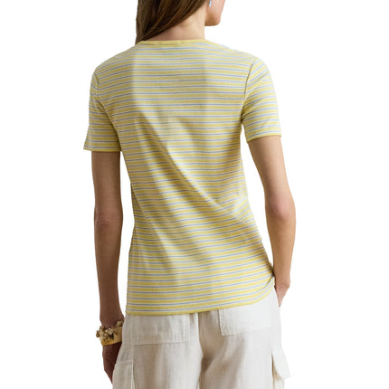 Polo Ralph Lauren Women's Striped Rib-Knit Stretch Cotton Tee Lemon Sorbet Multi
