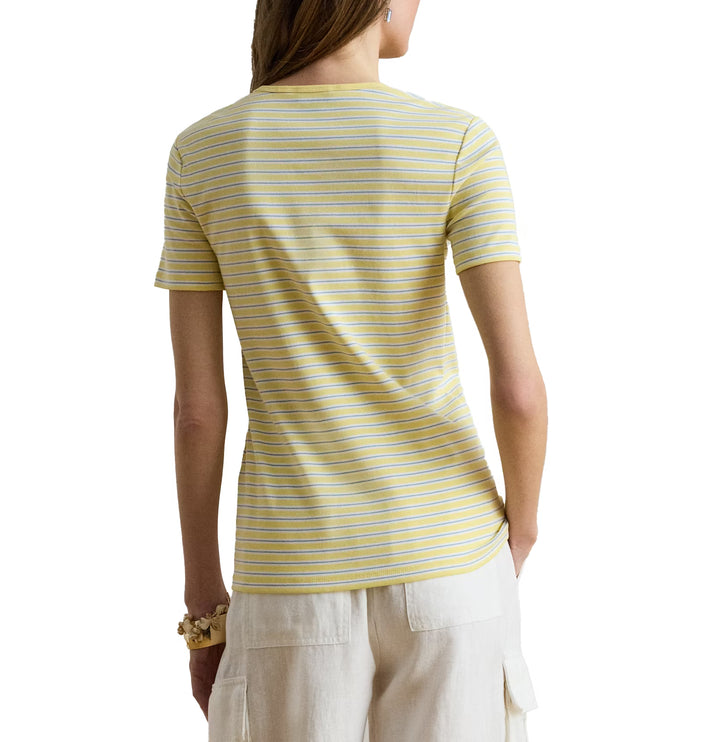 Polo Ralph Lauren Women's Striped Rib-Knit Stretch Cotton Tee Lemon Sorbet Multi
