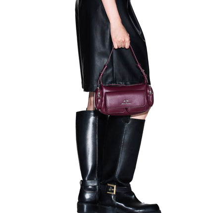 Armani Exchange Women's Large Shoulder Bag With Side Pockets Burgundy