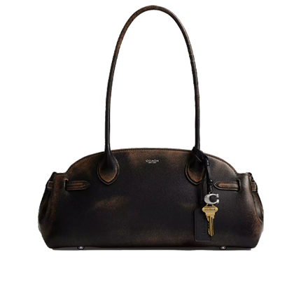 Coach Women's Empire Carryall Bag 34 In Loved Leather Silver/Black Brown