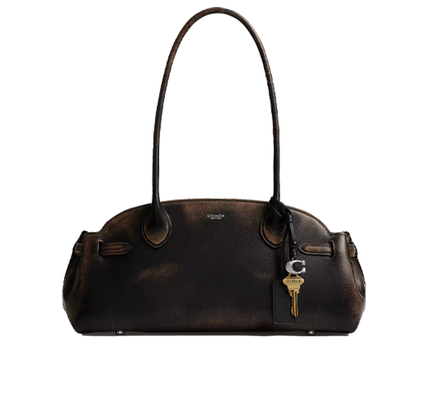 Coach Women's Empire Carryall Bag 34 In Loved Leather Silver/Black Brown