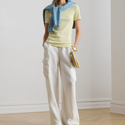 Polo Ralph Lauren Women's Striped Rib-Knit Stretch Cotton Tee Lemon Sorbet Multi