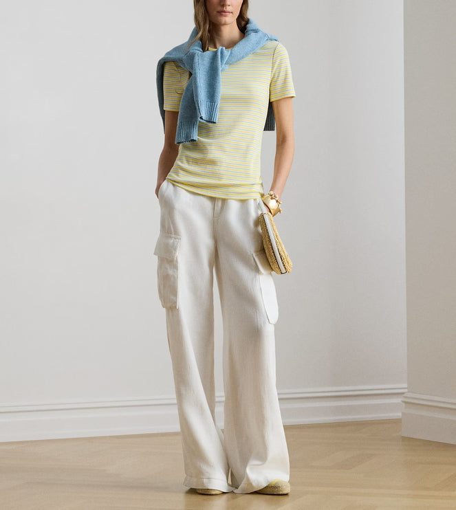 Polo Ralph Lauren Women's Striped Rib-Knit Stretch Cotton Tee Lemon Sorbet Multi