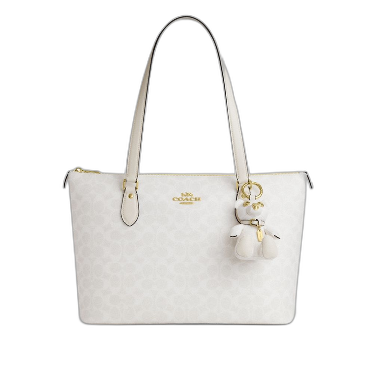 Coach Women's Collectible Bear Bag Charm In Signature Canvas Gold/White/Chalk