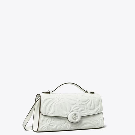 Tory Burch Women's Mini Robinson Floral Embossed Crossbody Blanc