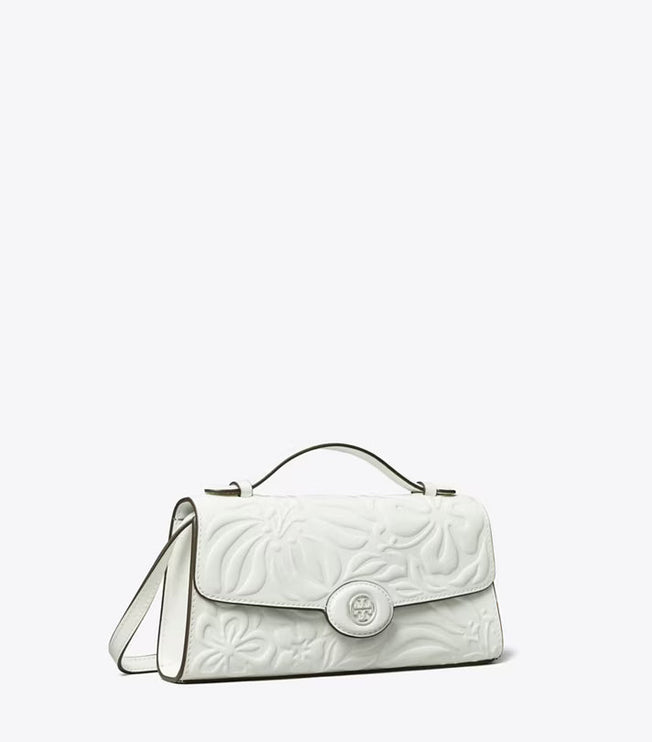Tory Burch Women's Mini Robinson Floral Embossed Crossbody Blanc