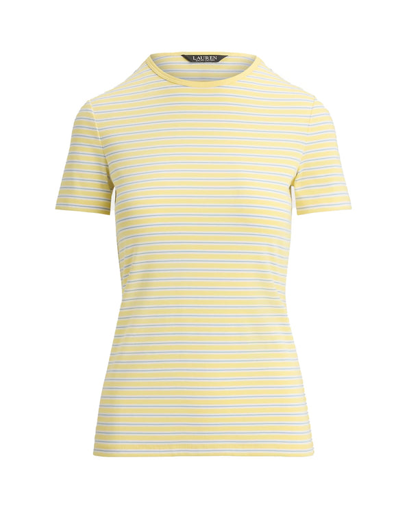Polo Ralph Lauren Women's Striped Rib-Knit Stretch Cotton Tee Lemon Sorbet Multi