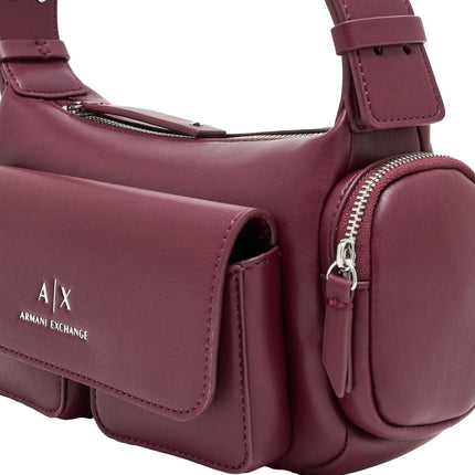 Armani Exchange Women's Large Shoulder Bag With Side Pockets Burgundy