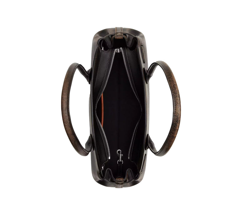 Coach Women's Empire Carryall Bag 34 In Loved Leather Silver/Black Brown