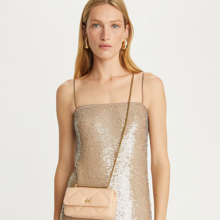 Tory Burch Women's Mini Kira Diamond Quilt Flap Bag Apricot