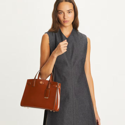 Tory Burch Women's Small Robinson Spazzolato Satchel DARK SIENNA