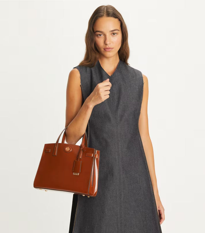 Tory Burch Women's Small Robinson Spazzolato Satchel DARK SIENNA