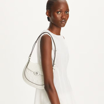 Tory Burch Women's Robinson Floral Embossed Saddlebag Blanc
