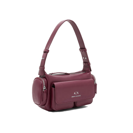 Armani Exchange Women's Large Shoulder Bag With Side Pockets Burgundy