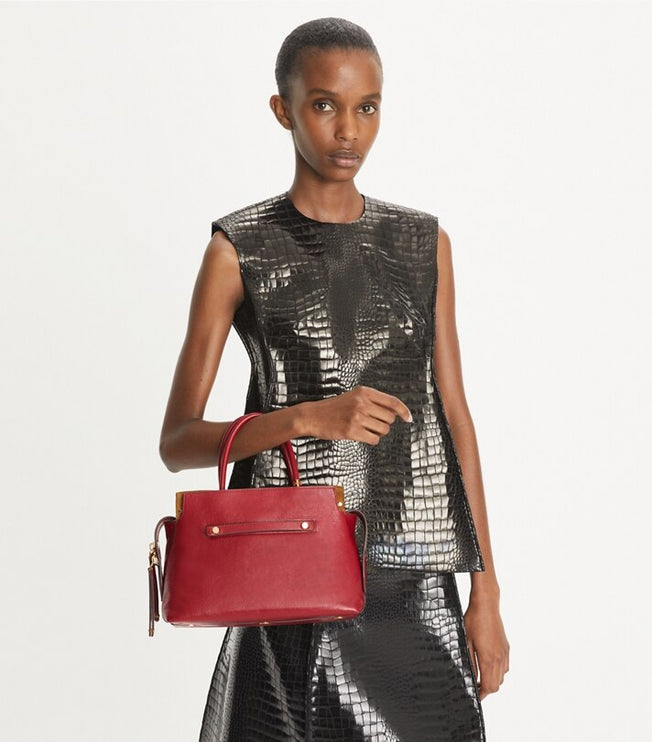 Tory Burch Women's Mercer Textured Satchel Ruby