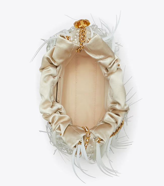 Tory Burch Women's Mini Fleming Feather Hobo Bag Stone