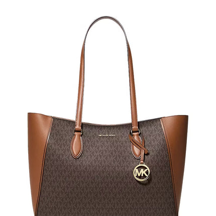 Michael Kors Women's Jet Set Travel Large Signature Logo 3-in-1 Tote Bag Brown/Gold