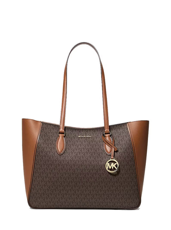 Michael Kors Women's Jet Set Travel Large Signature Logo 3-in-1 Tote Bag Brown/Gold