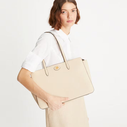 Tory Burch Women's Robinson Pebbled Tote New Cream